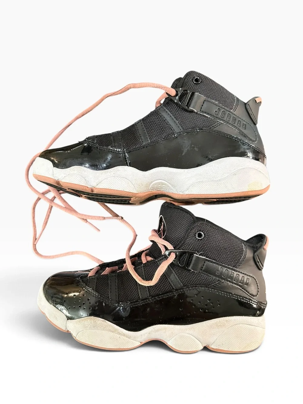 Jordan 6 Rings Black/Pink Mid Top Lace-Up Sneaker Youth 2.5Y 323432-068